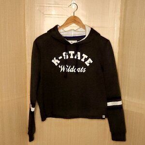 Colosseum New Grey Purple Kansas State University Cropped Hooded Sweatshirt XL